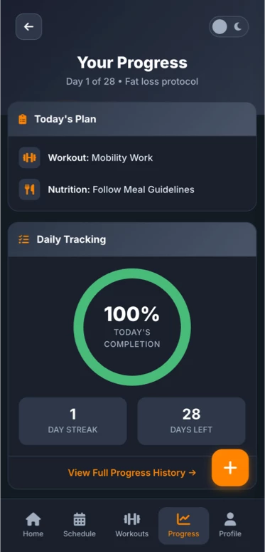 Road Daily Plan progress screen