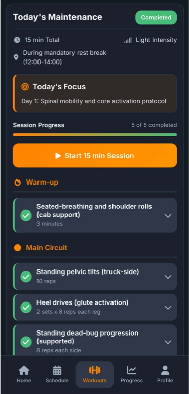 Trucker stretching at a truck stop